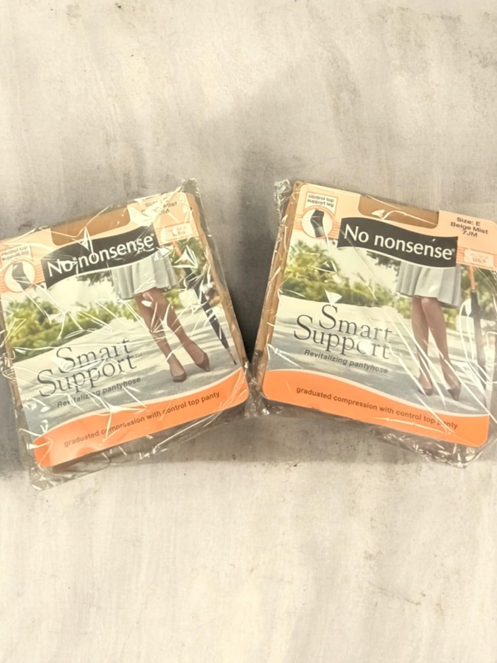 No nonsense Smart Support Size E Beige Mist Pantyhose (2 Pack) 7JM Control Top